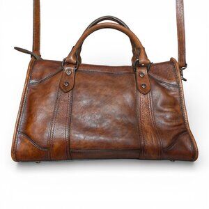 Brown Genuine Leather Satchel Bag Multi-Compartment Top Handle + Crossbody Strap